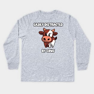 Easily Distracted By Cows: Cutesy Brown Cow Kids Long Sleeve T-Shirt